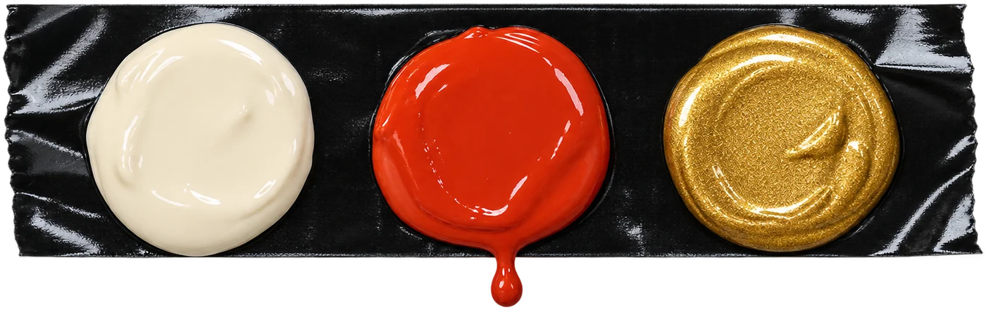 Paint colours: cream, vermillion, gold