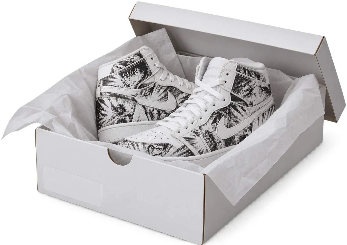 Custom Jordan 1 High in an open shoebox, ready to ship